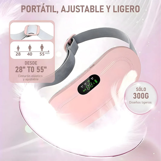 Almohadilla Térmica Banda para Cólicos y Alivio Menstrual | Cinturón Masajeador con 3 Niveles de Calor | Masaje Vibratorio Recargable USB | Suave Felpa Rosa