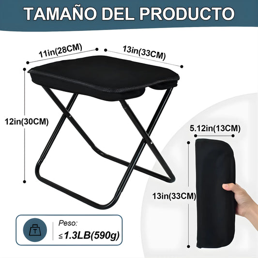 Asiento Portátil Plegable 2 en 1 con Bolso Integrado | Taburete Ligero de Acero al Carbono para Camping, Pesca y Senderismo | Silla de Viaje Compacta con Mochila de Almacenamiento | Tela Oxford Resistente