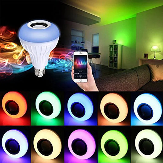 Bombillo LED RGB con Parlante Bluetooth | Luz Multicolor, Control Remoto y Sonido Integrado Base E27