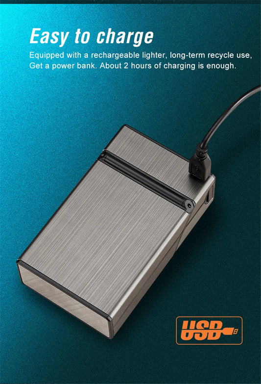 Cigarrera de Aluminio con Encendedor Integrado | Capacidad para 20 Cigarrillos, Cierre Magnético y Diseño Anti-Impacto