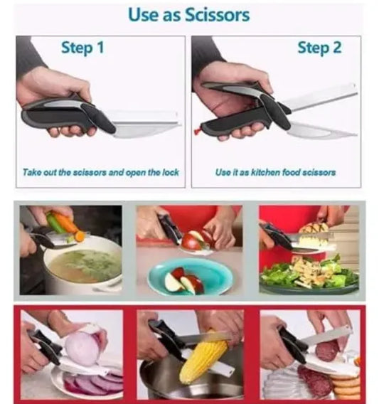 Cortador Inteligente Clever Cutter 2 en 1 | Cuchillo y Tabla de Cortar Integrada, Acero Inoxidable y Bloqueo de Seguridad