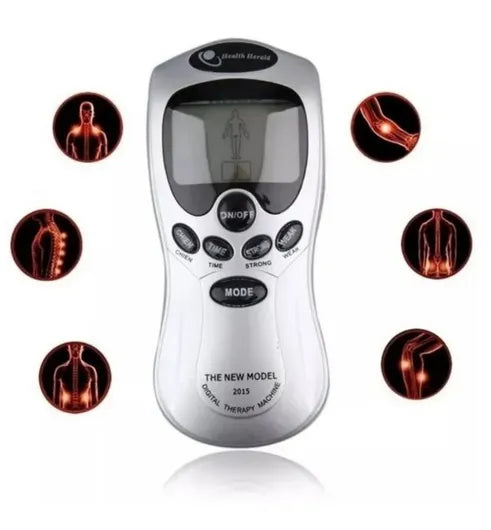 Electro Estimulador Masajeador TENS 4 Parches | Unidad de Terapia Digital para Alivio del Dolor, Fatiga y Recuperación Muscular | 15 Niveles de Intensidad