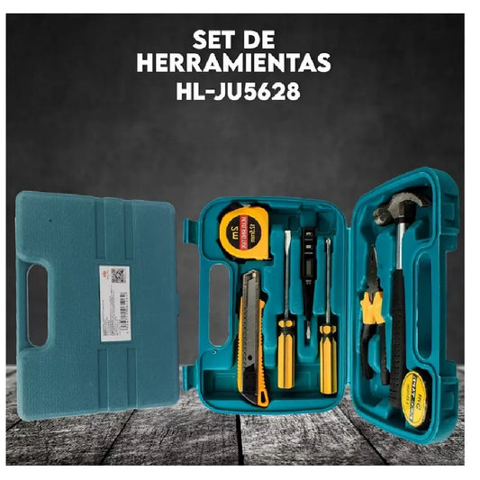 Juego de Herramientas Mecánicas 8 Piezas con Estuche Portátil | Kit Básico para Reparaciones del Hogar en Acero Sólido | Diseño Moderno Verde