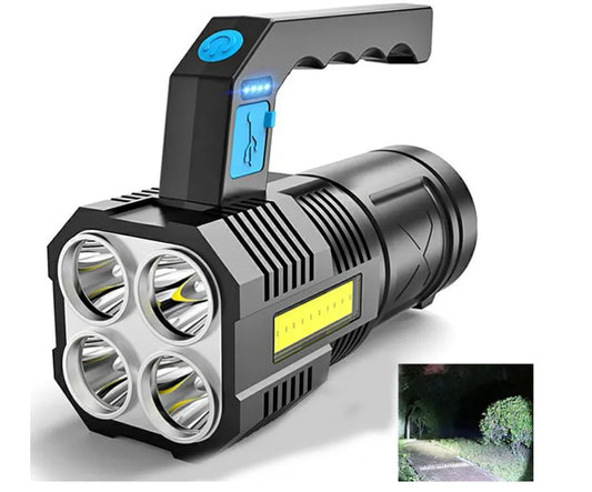Linterna Táctica Recargable USB | 4 LEDs de Alta Potencia + Luz Lateral COB, 4 Modos de Iluminación y Grado Militar