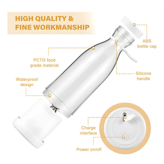 Licuadora Portátil Recargable USB 380ml | Batidora Personal con 4 Cuchillas de Acero Inoxidable | Mezclador de Frutas y Jugos para Viajes, Gimnasio y Oficina