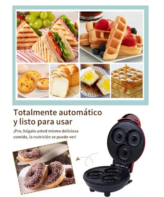 Mini Máquina de Donas 350W | Máquina Eléctrica para 7 Mini Donitas en Minutos | Placas Antiadherentes y Calentamiento Rápido