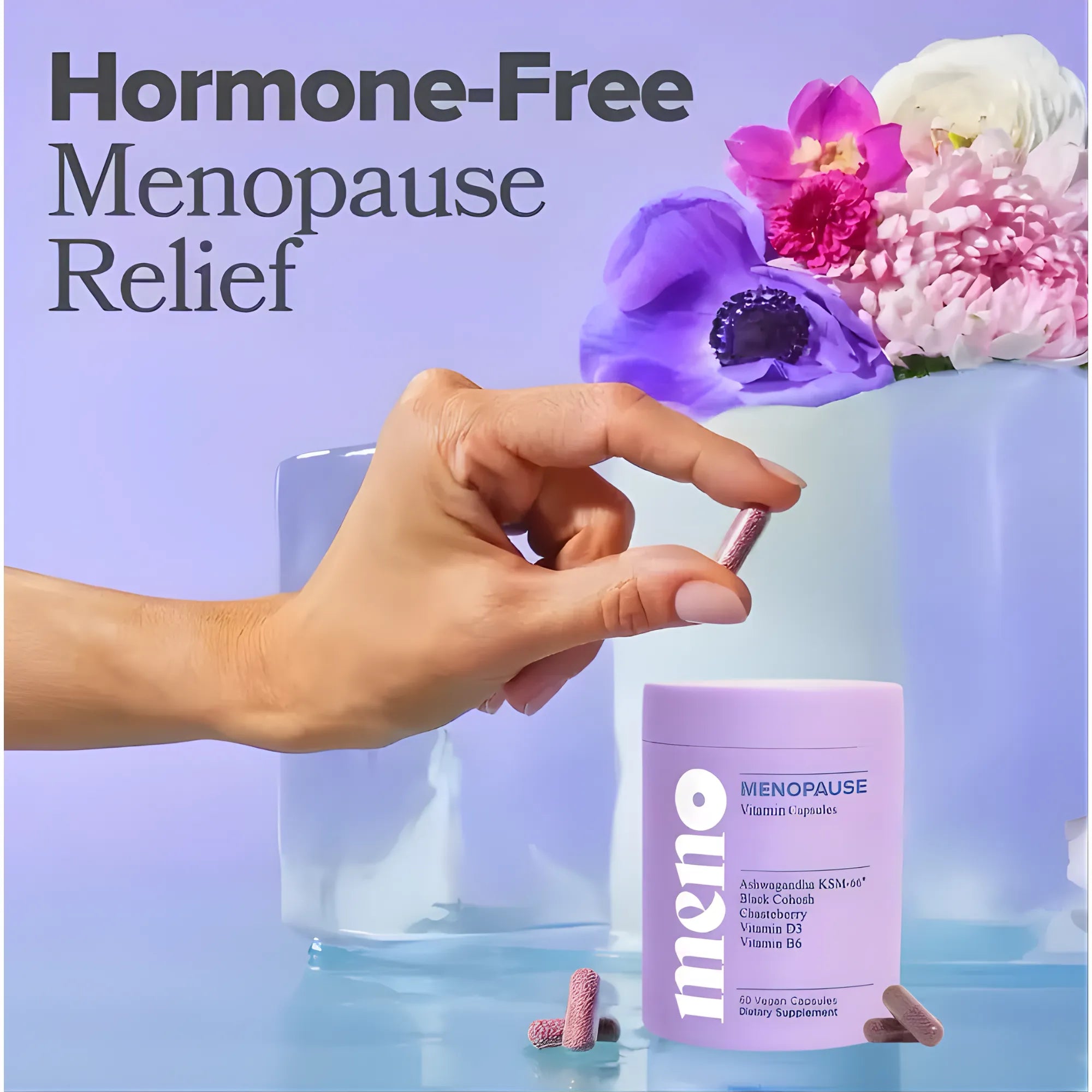 Suplemento MENO para Menopausia 60 Cápsulas | Alivio Natural de Sofocos y Sudores Nocturnos | Con Cohosh Negro y Ashwagandha KSM-66 | Soporte sin Hormonas para el Estado de Ánimo y el Sueño