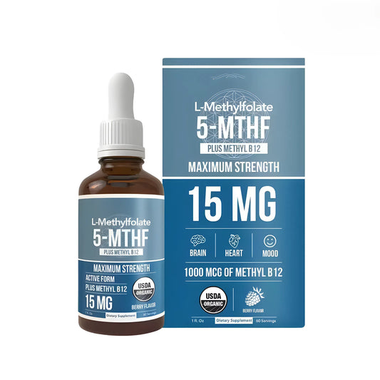 Suplemento 5-MTHF L-Metilfolato + Vitamina B12 | Fórmula de Alta Absorción para el Desarrollo Neurológico | Apoyo en el Crecimiento, Habla y Función Cognitiva | Regulación de Estado de Ánimo y Concentración