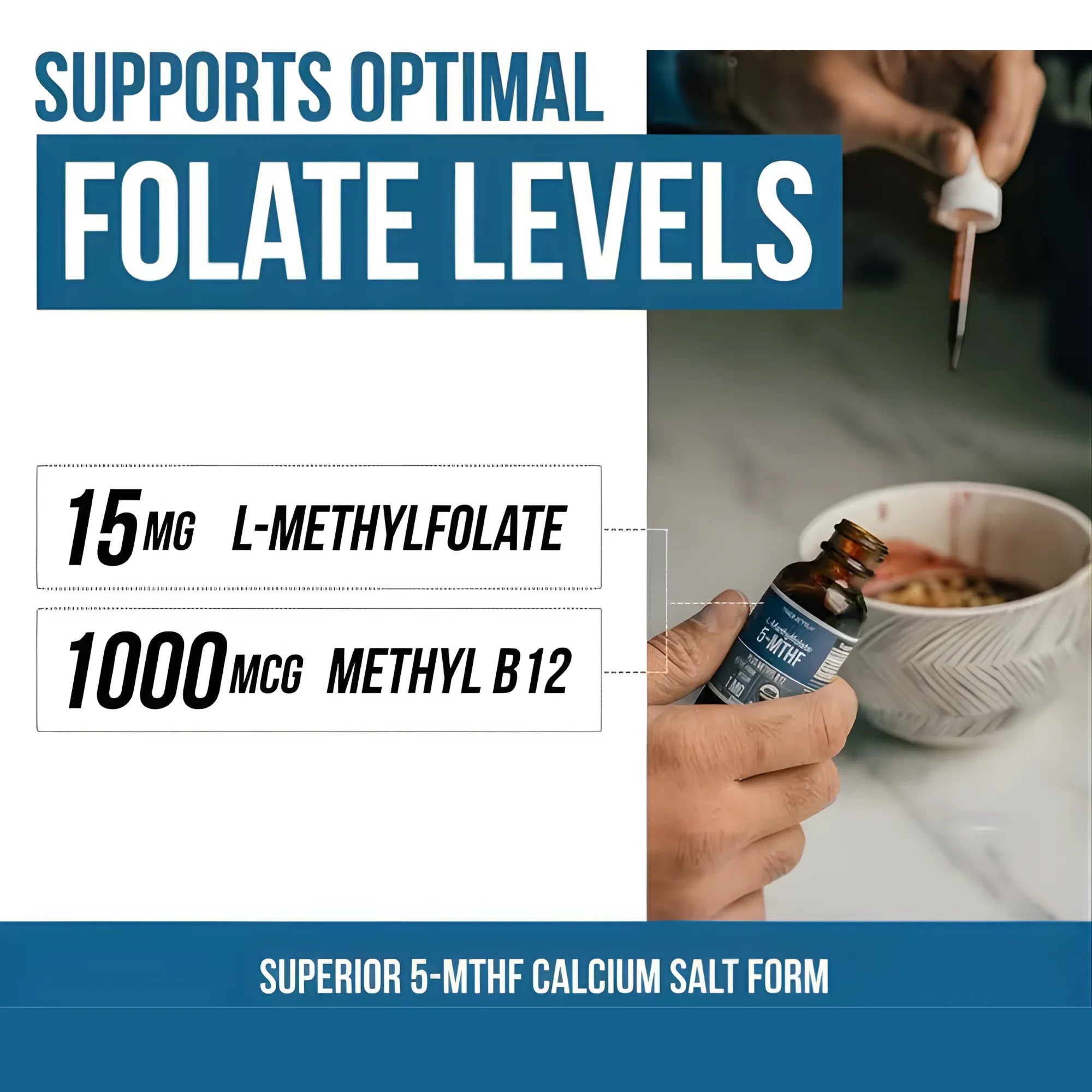 Suplemento 5-MTHF L-Metilfolato + Vitamina B12 | Fórmula de Alta Absorción para el Desarrollo Neurológico | Apoyo en el Crecimiento, Habla y Función Cognitiva | Regulación de Estado de Ánimo y Concentración