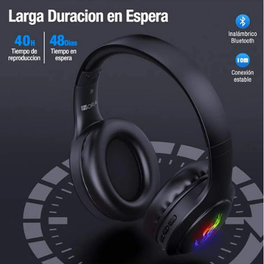 Audífonos Gamer Bluetooth | Sonido Hi-Fi, Baja Latencia y Micrófono Ajustable, Diadema Acolchada