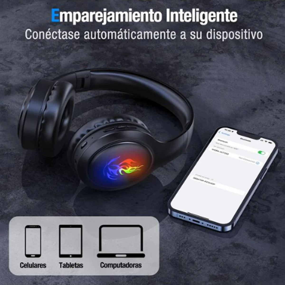 Audífonos Gamer Bluetooth | Sonido Hi-Fi, Baja Latencia y Micrófono Ajustable, Diadema Acolchada