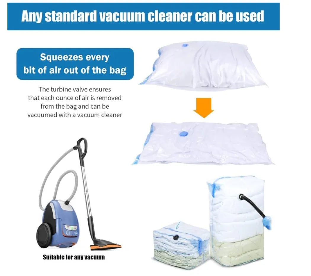 Kit de 5 Bolsas de Almacenamiento al Vacío de Gran Tamaño con Bomba Manual | Ahorra 80% de Espacio en Clóset y Maletas | Bolsas de Compresión Reutilizables para Ropa de Cama y Temporada | Sellado Hermético Reforzado