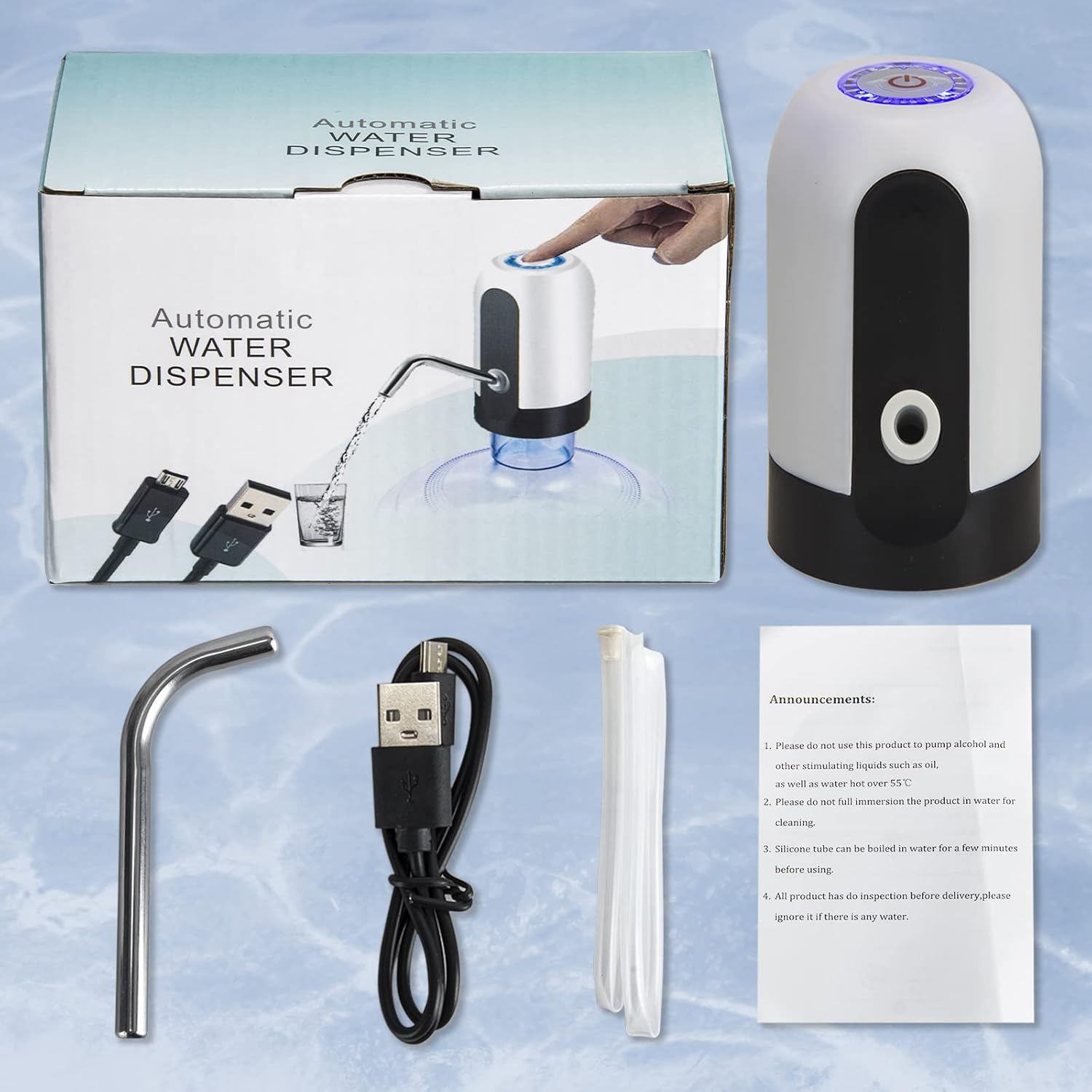 Dispensador de Agua Automático | Recargable USB, Acero Inox 304, para Botellones de 5 Galones