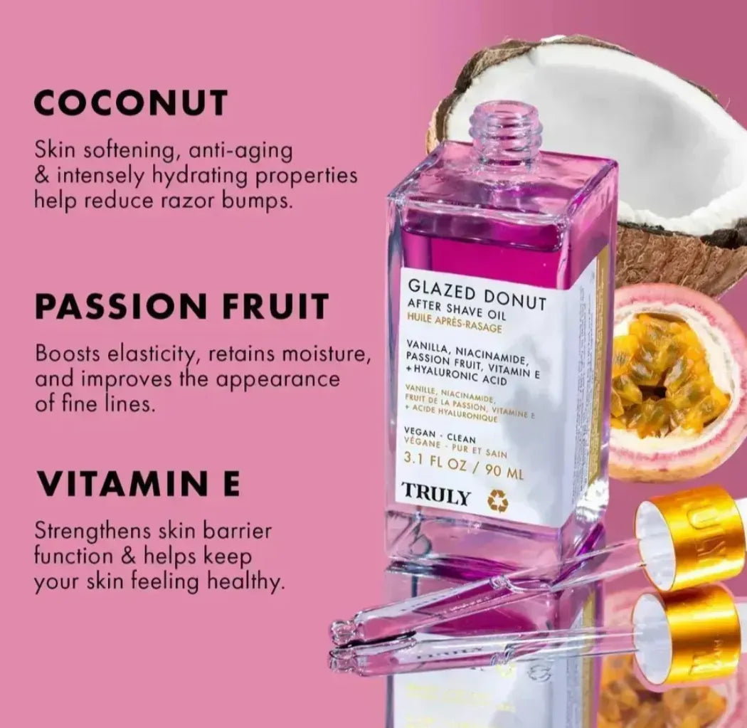 Truly Beauty Glazed Donut Oil 90ml | Aceite Corporal Hidratante con Niacinamida y Ácido Hialurónico | Efecto Reafirmante y Piel Radiante | Fórmula Vegana y Libre de Parabenos