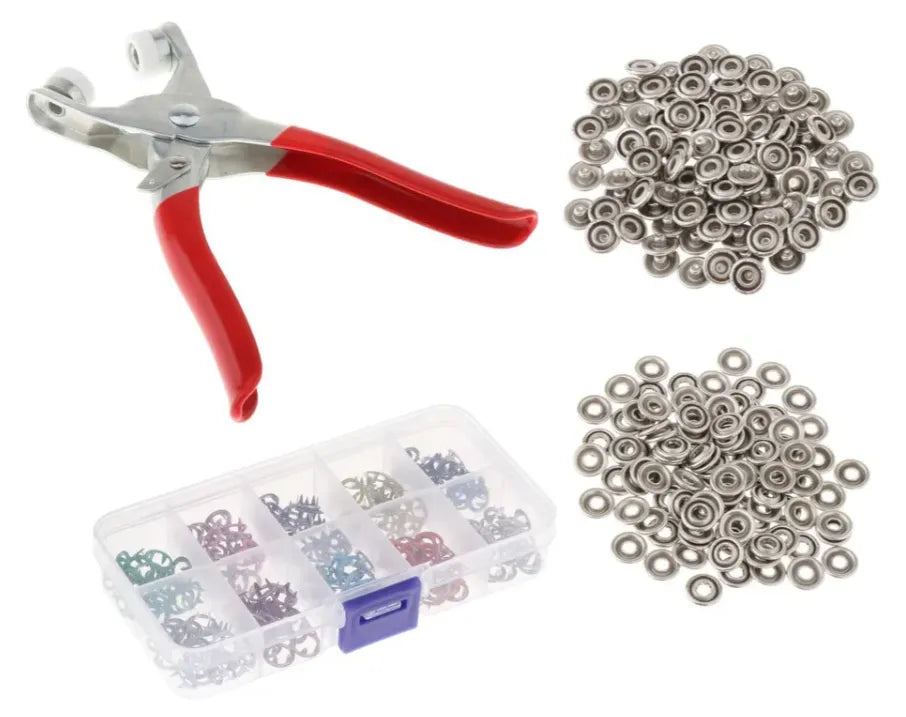 Kit de Pinzas Manuales con 100 Botones a Presión Perlados | Herramienta de Sujeción Metálica para Costura y Manualidades | Ideal para Ropa Delgada, Camisas y Bebés | Kit Completo de Broches de Presión