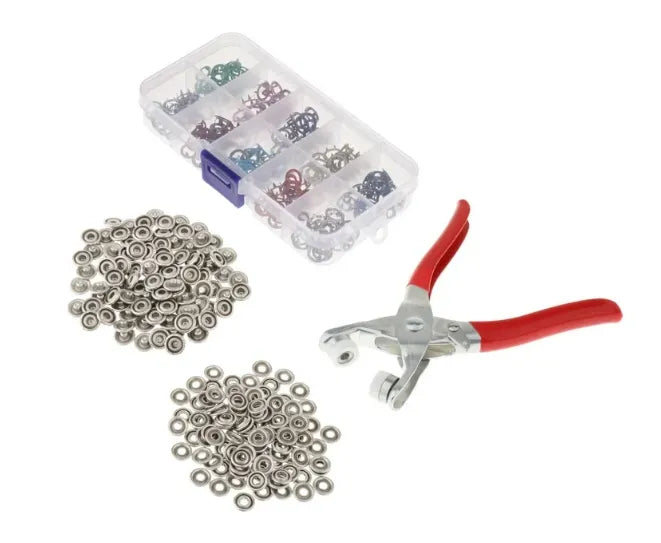 Kit de Pinzas Manuales con 100 Botones a Presión Perlados | Herramienta de Sujeción Metálica para Costura y Manualidades | Ideal para Ropa Delgada, Camisas y Bebés | Kit Completo de Broches de Presión