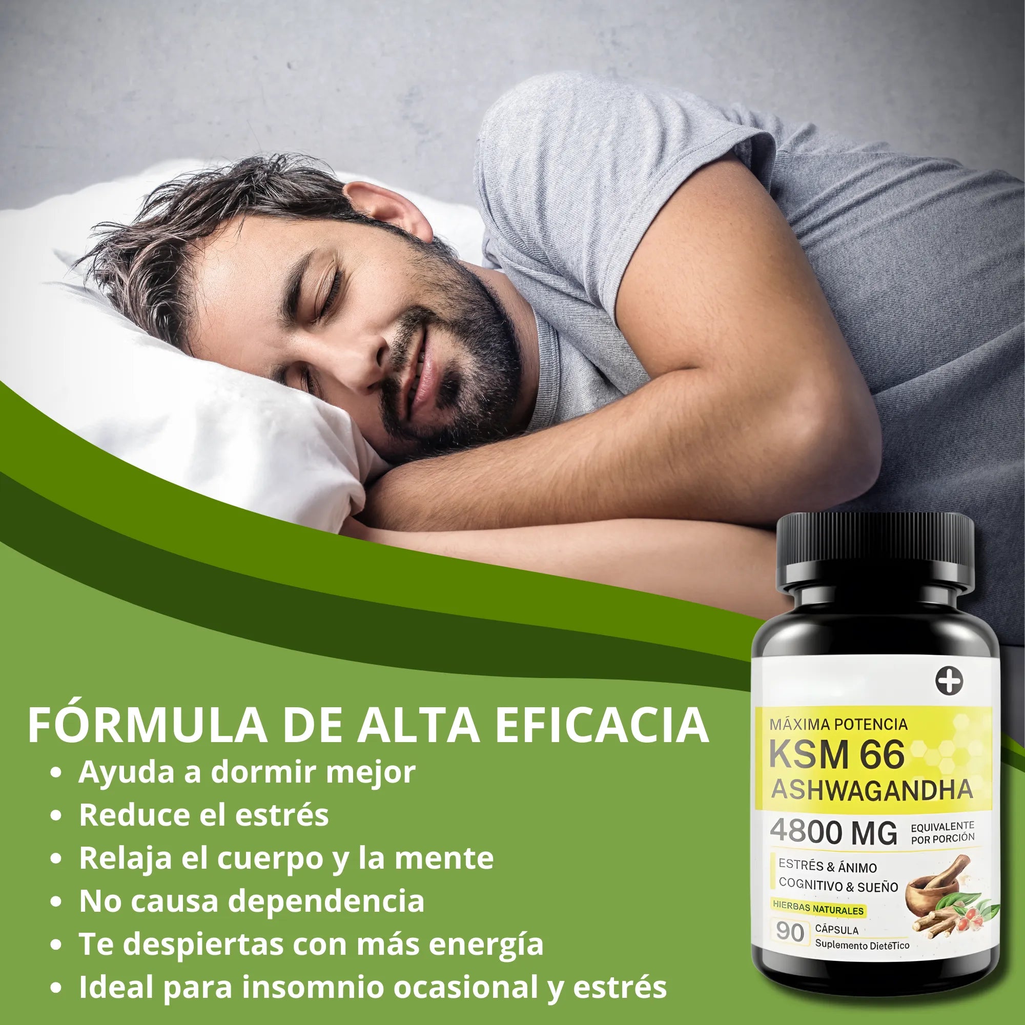Suplemento KSM-66 Ashwagandha 90 Cápsulas | Extracto Concentrado 6:1 de Alta Potencia | Alivio del Estrés, Energía y Enfoque Mental | Con Pimienta Negra para Máxima Absorción | Soporte Natural para el Sueño y la Vitalidad