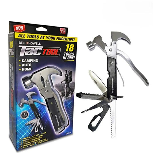 Martillo Multiherramienta Portátil 18 en 1 | Herramienta de Supervivencia de Acero Inoxidable | Kit Multifuncional para Camping, Pesca y Hogar | Incluye Alicates, Destornilladores, Sierras y Funda