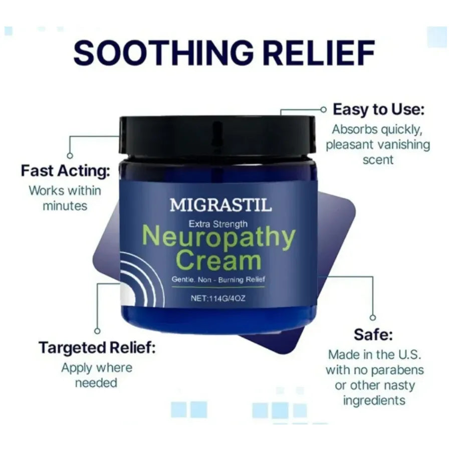 Crema Migrastil Extra Strength para Alivio de Neuropatía | Fórmula Calmante de Rápida Absorción con Aloe Vera | Sin Mentol ni Alcanfor | Apoyo para Piernas Inquietas, Manos y Pies | 100% Botánica y No Grasosa