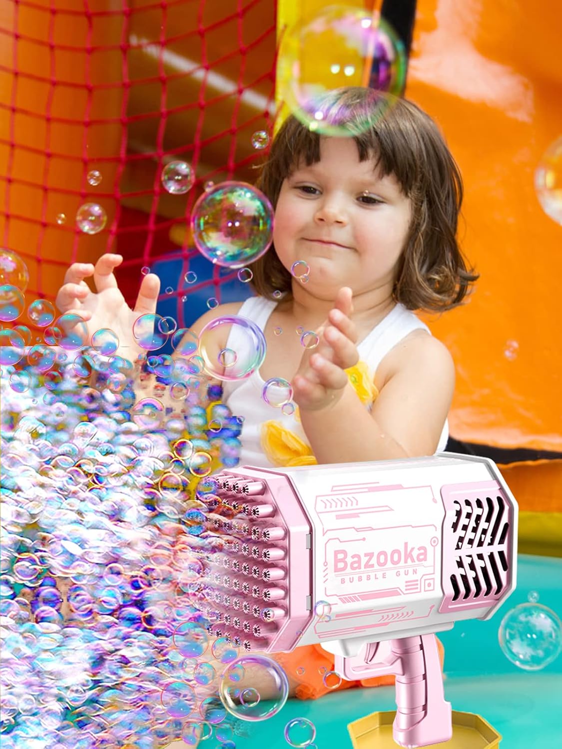 Pistola de Burbujas Bazooka de 69 Agujeros | Cohete Automático con Luz LED y Batería Recargable
