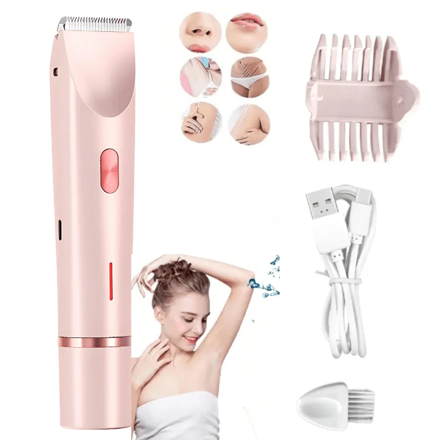 Rasuradora Femenina 2 en 1 | Depilador Facial y Corporal Recargable, Recortadora de Bikini para Zonas Sensibles