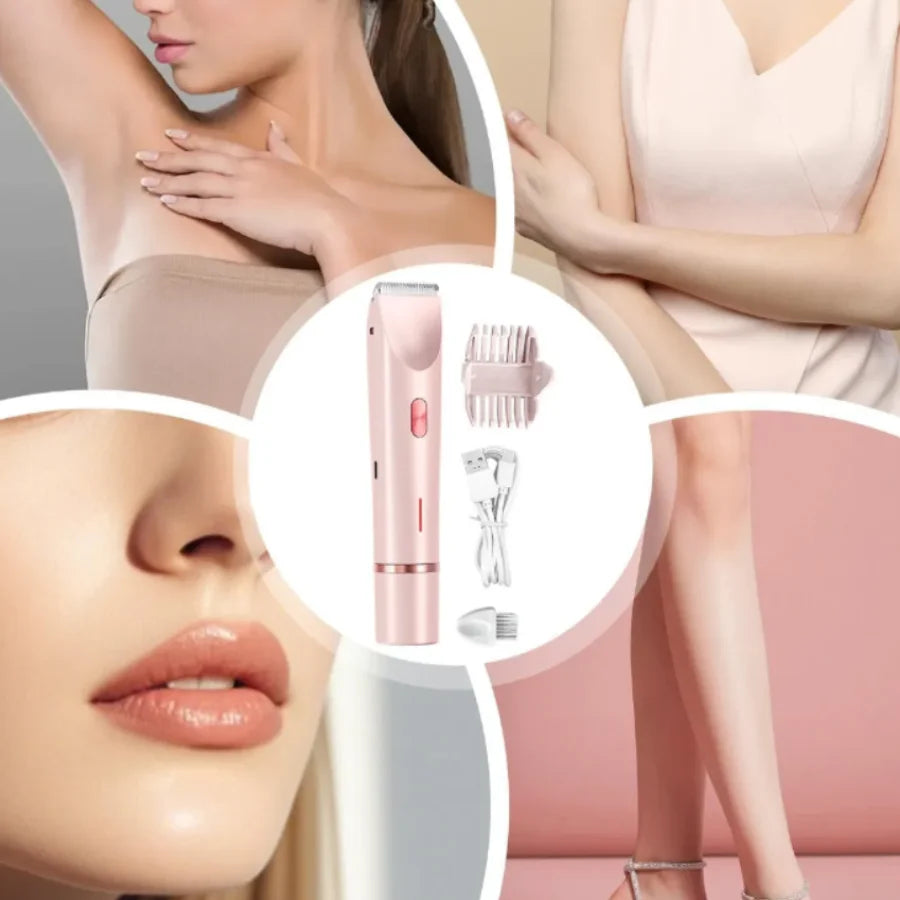 Rasuradora Femenina 2 en 1 | Depilador Facial y Corporal Recargable, Recortadora de Bikini para Zonas Sensibles