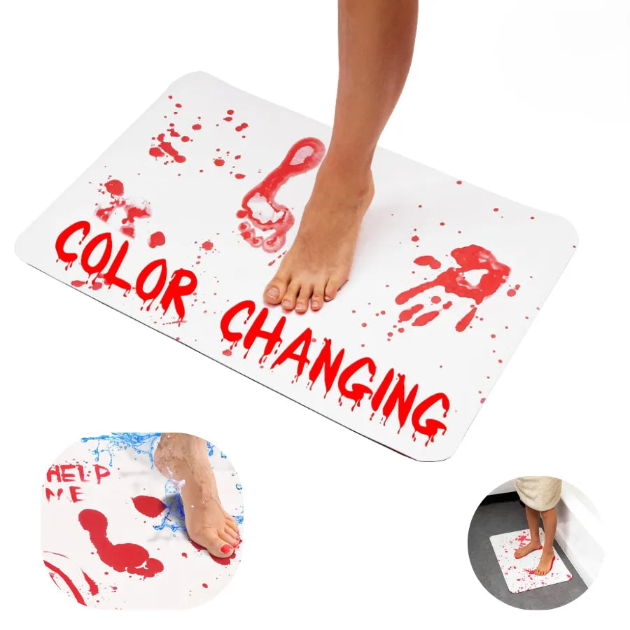 Alfombrilla de Baño Cambia Color "Bloody" | Tapete de Vinilo con Efecto Huella de Sangre al Mojarse | Artículo de Broma Creativo para Adultos | Hoja de Reacción al Agua Reutilizable | Diseño Novedoso Nexiora