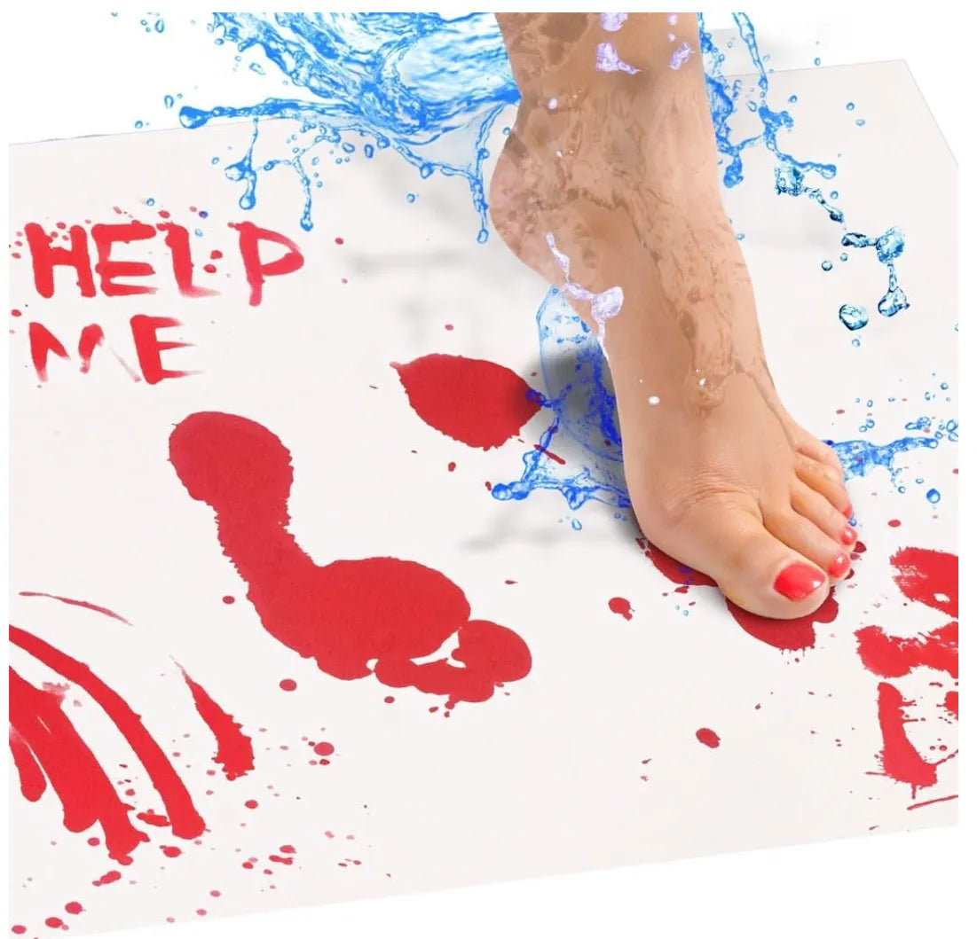 Alfombrilla de Baño Cambia Color "Bloody" | Tapete de Vinilo con Efecto Huella de Sangre al Mojarse | Artículo de Broma Creativo para Adultos | Hoja de Reacción al Agua Reutilizable | Diseño Novedoso Nexiora