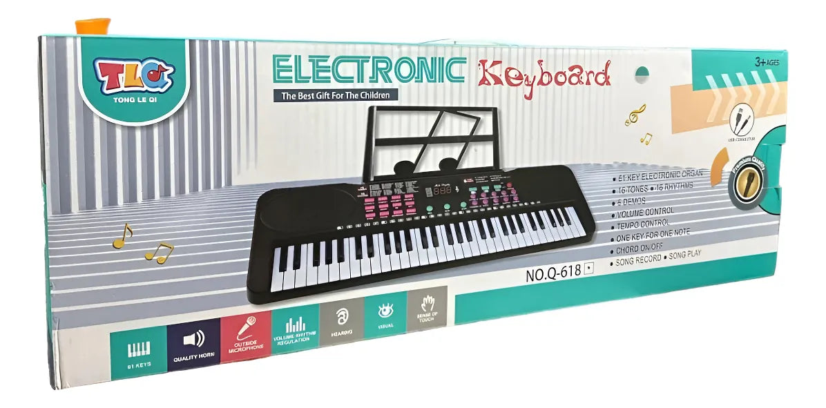 Teclado Piano Eléctrico para Niños 61 Teclas | 16 Tonos, 16 Ritmos, Grabación y Micrófono Incluido