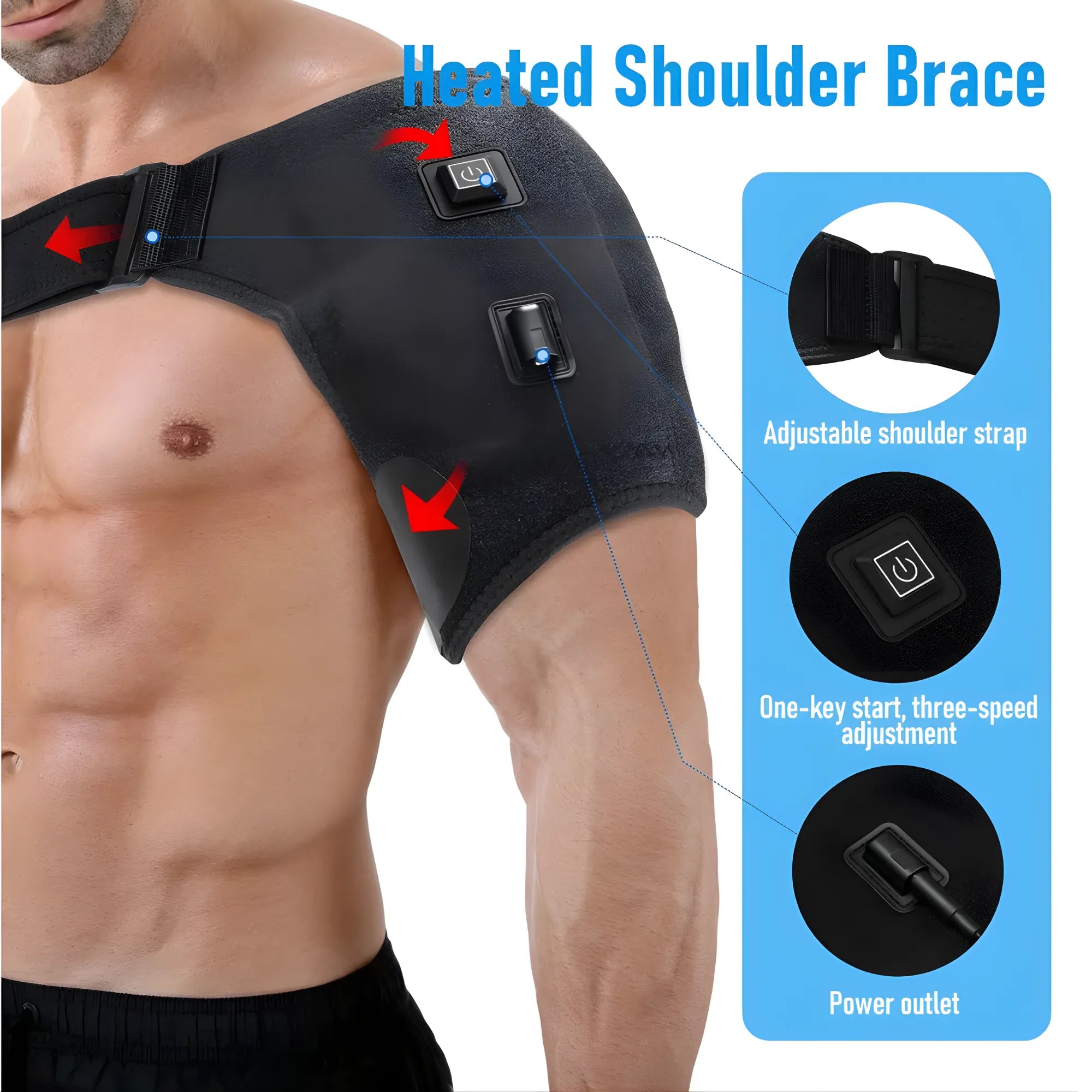 Hombrera Térmica con Calefacción Eléctrica Nexiora | Soporte para Manguito Rotador, Hombro Congelado y Lesiones | 3 Ajustes de Calor y Compresión Ajustable | Alivio de Dolor Muscular y Tendinitis | Diseño Universal Hombre/Mujer