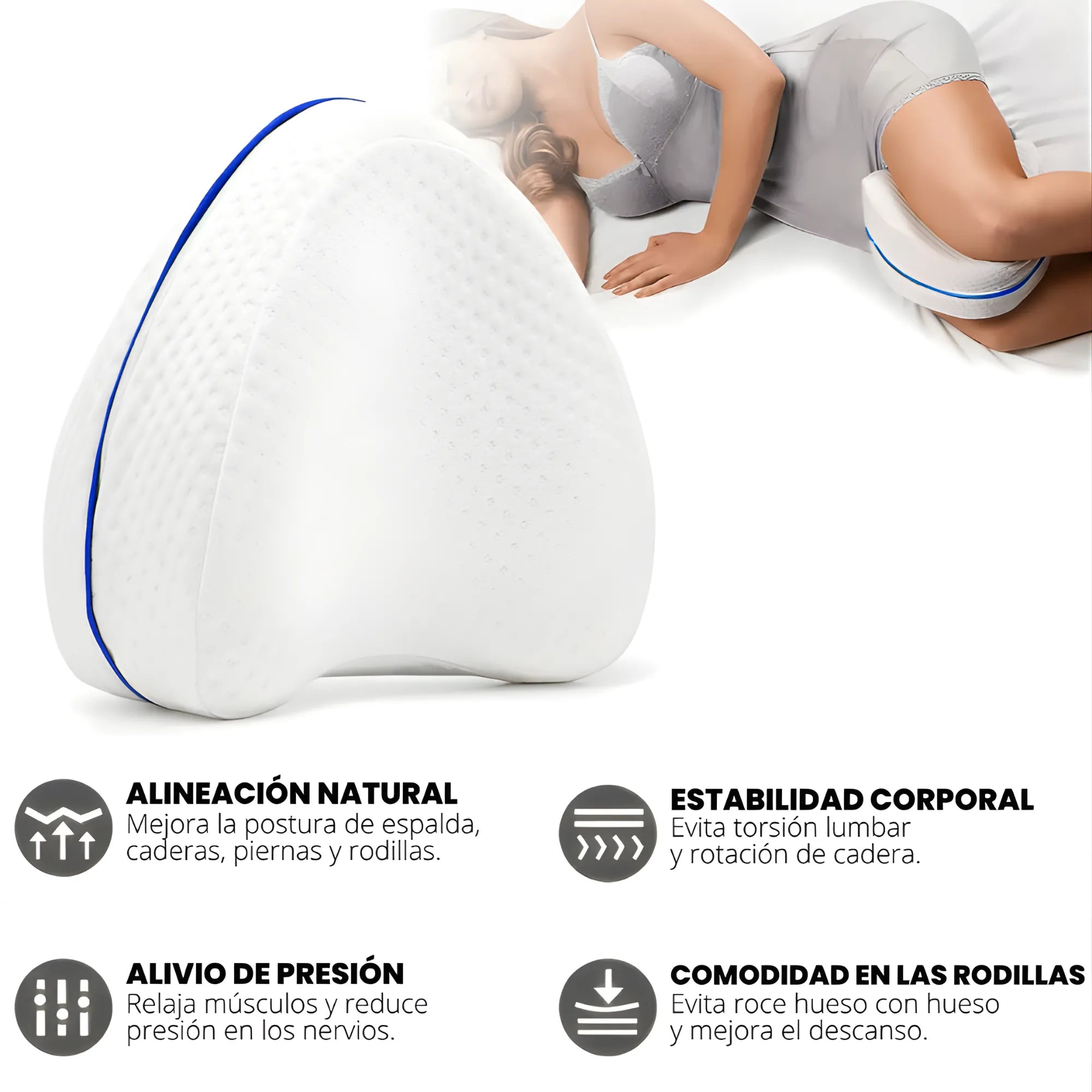Almohada Ortopédica para Piernas y Rodillas | Memory Foam Anatómico para Alivio de Cadera y Espalda | Ideal para Embarazo y Dormir de Lado | Funda Lavable