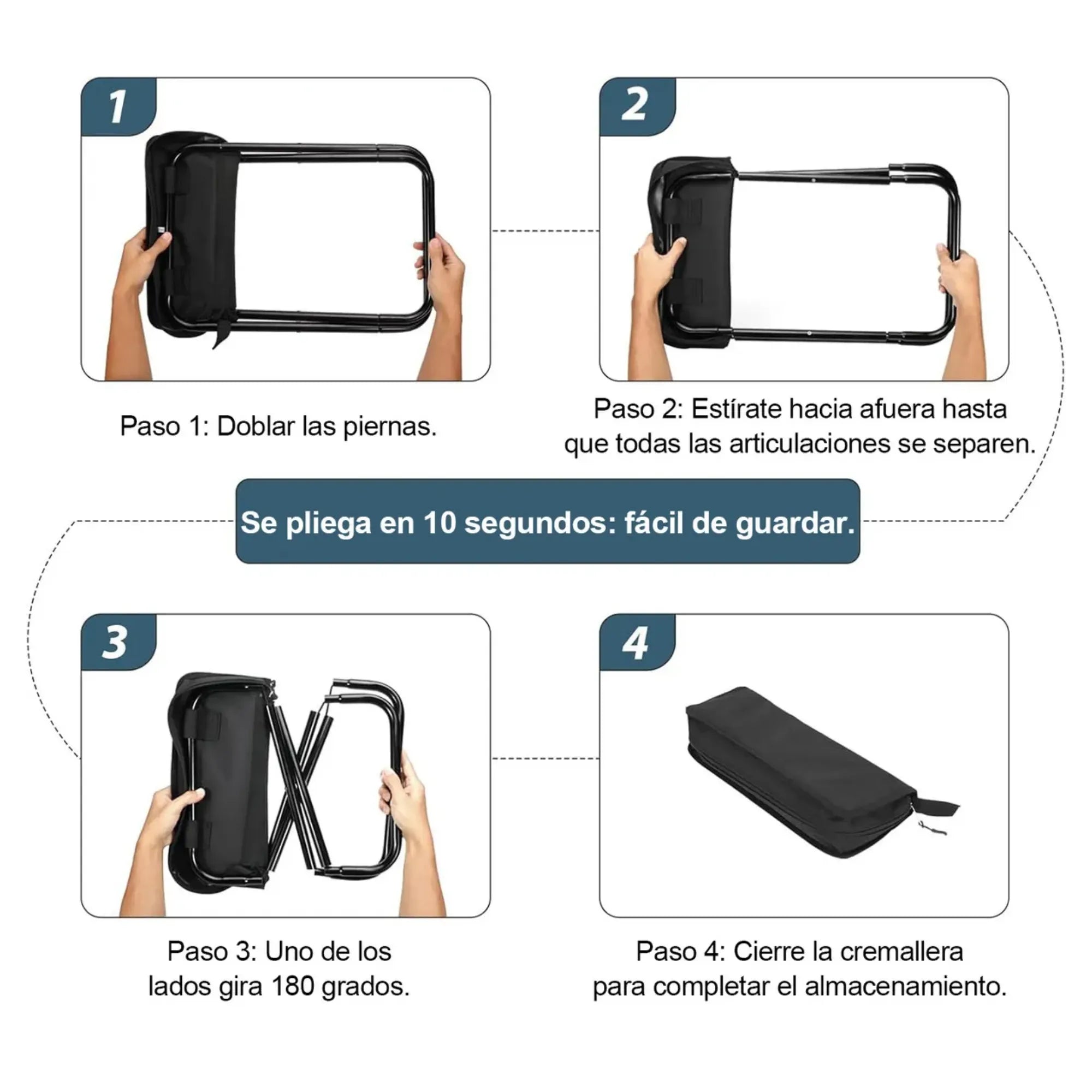 Asiento Portátil Plegable 2 en 1 con Bolso Integrado | Taburete Ligero de Acero al Carbono para Camping, Pesca y Senderismo | Silla de Viaje Compacta con Mochila de Almacenamiento | Tela Oxford Resistente