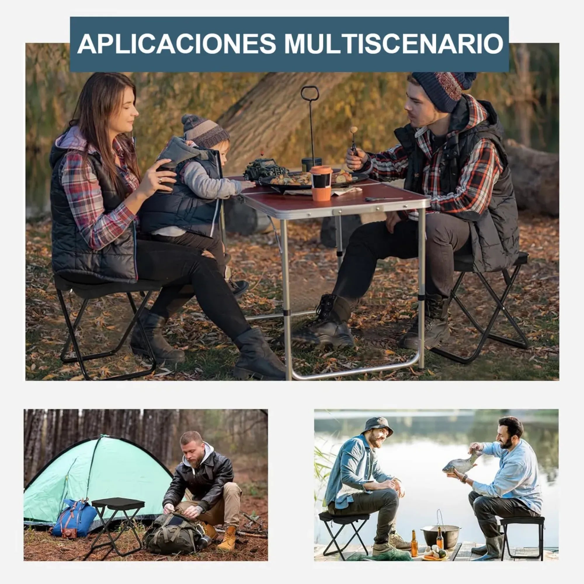 Asiento Portátil Plegable 2 en 1 con Bolso Integrado | Taburete Ligero de Acero al Carbono para Camping, Pesca y Senderismo | Silla de Viaje Compacta con Mochila de Almacenamiento | Tela Oxford Resistente