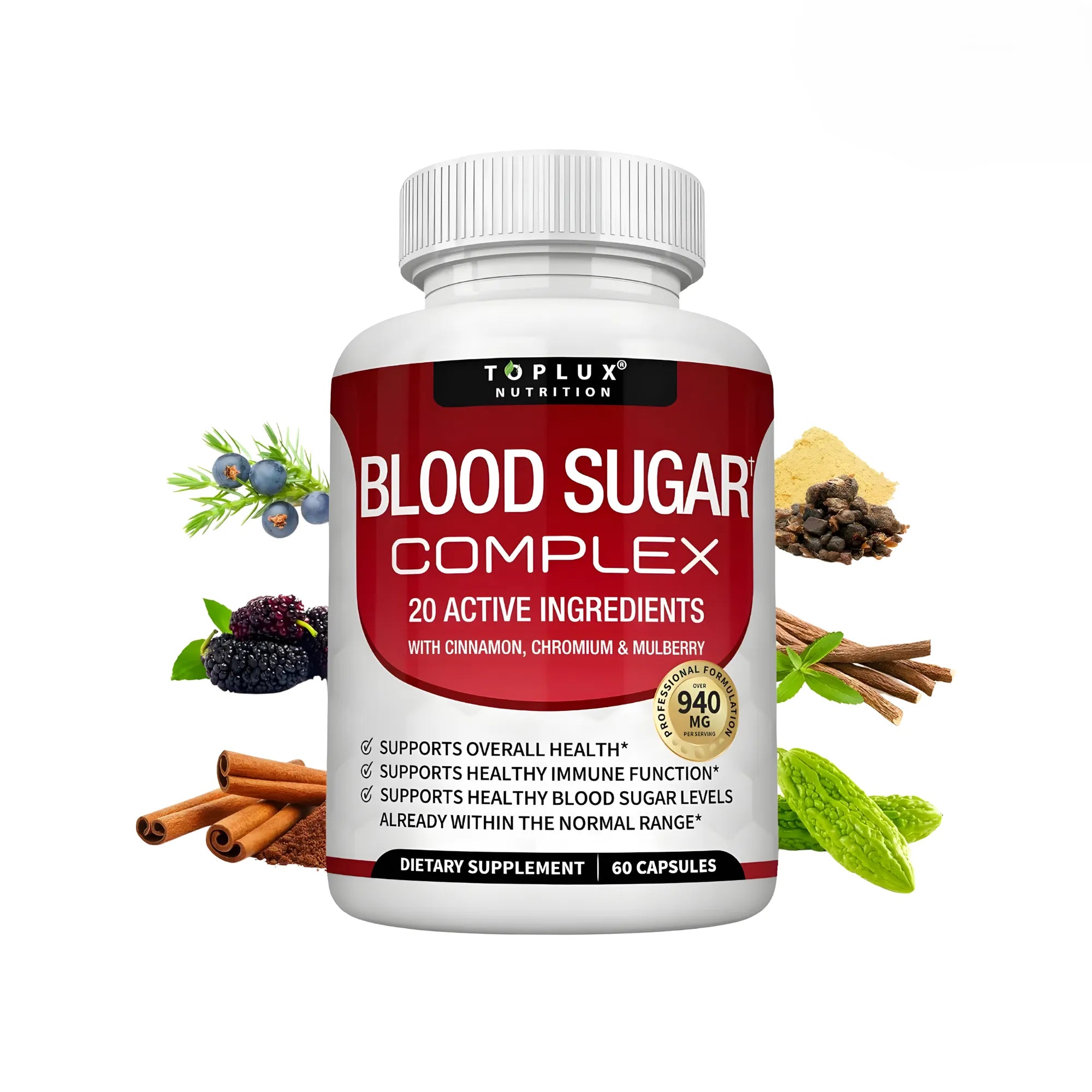 Suplemento Blood Sugar Nexiora | Complejo Avanzado para Azúcar en Sangre 940mg | 20 Ingredientes Activos con Canela, Cromo, Morera y Melón Amargo | Soporte Metabólico y Bienestar Natural | 60 Cápsulas de Alta Absorción (Suministro de 30 Días)