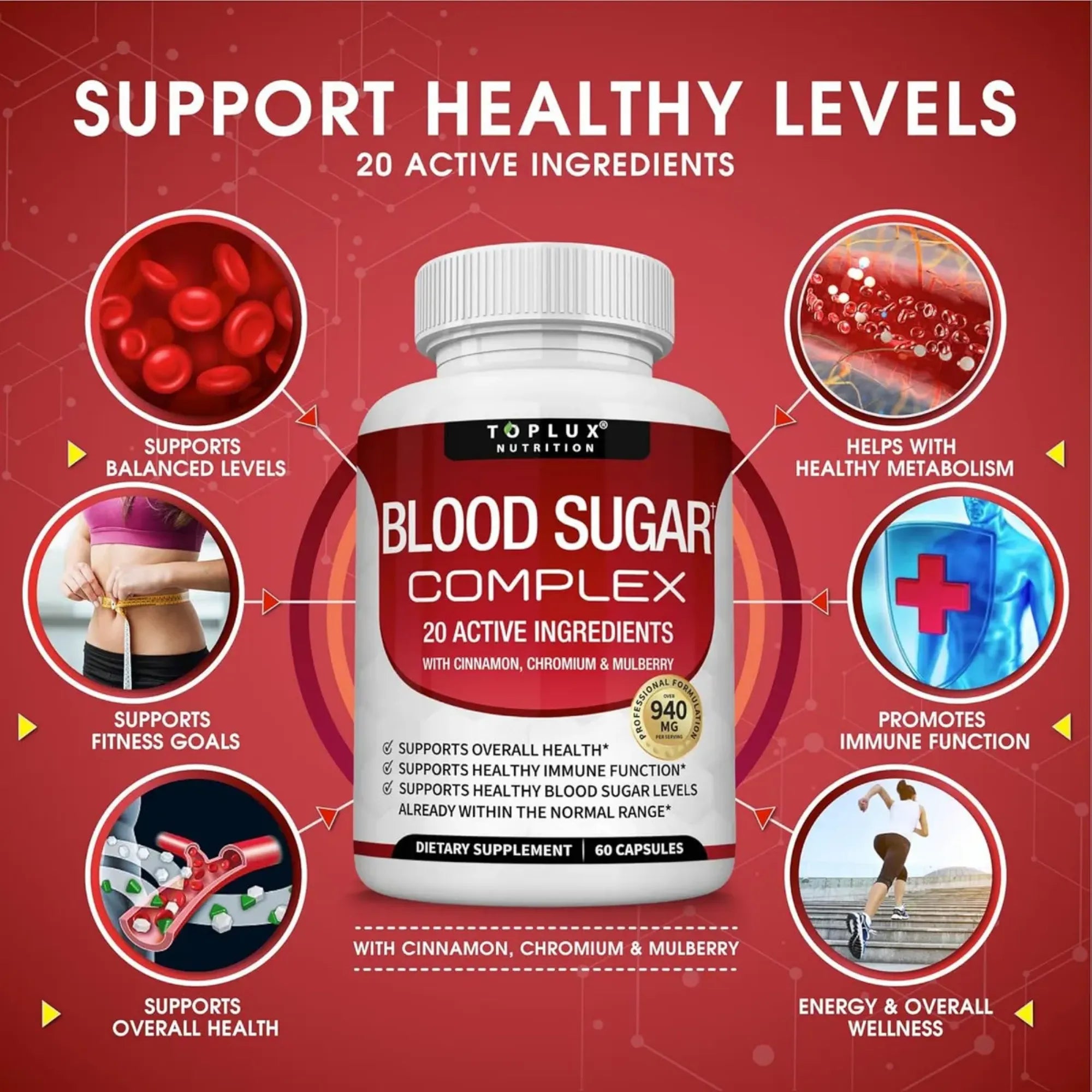 Suplemento Blood Sugar Nexiora | Complejo Avanzado para Azúcar en Sangre 940mg | 20 Ingredientes Activos con Canela, Cromo, Morera y Melón Amargo | Soporte Metabólico y Bienestar Natural | 60 Cápsulas de Alta Absorción (Suministro de 30 Días)