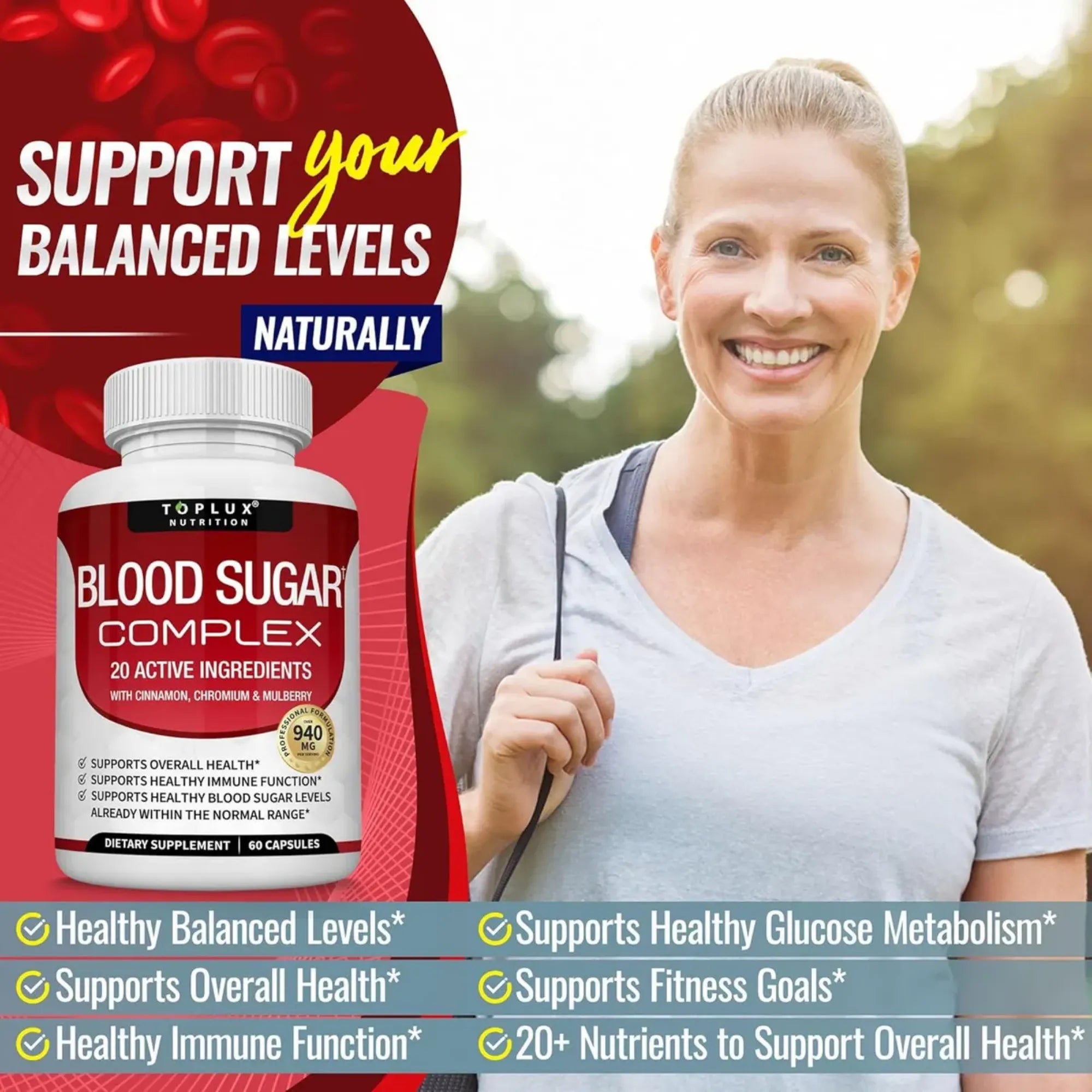 Suplemento Blood Sugar Nexiora | Complejo Avanzado para Azúcar en Sangre 940mg | 20 Ingredientes Activos con Canela, Cromo, Morera y Melón Amargo | Soporte Metabólico y Bienestar Natural | 60 Cápsulas de Alta Absorción (Suministro de 30 Días)
