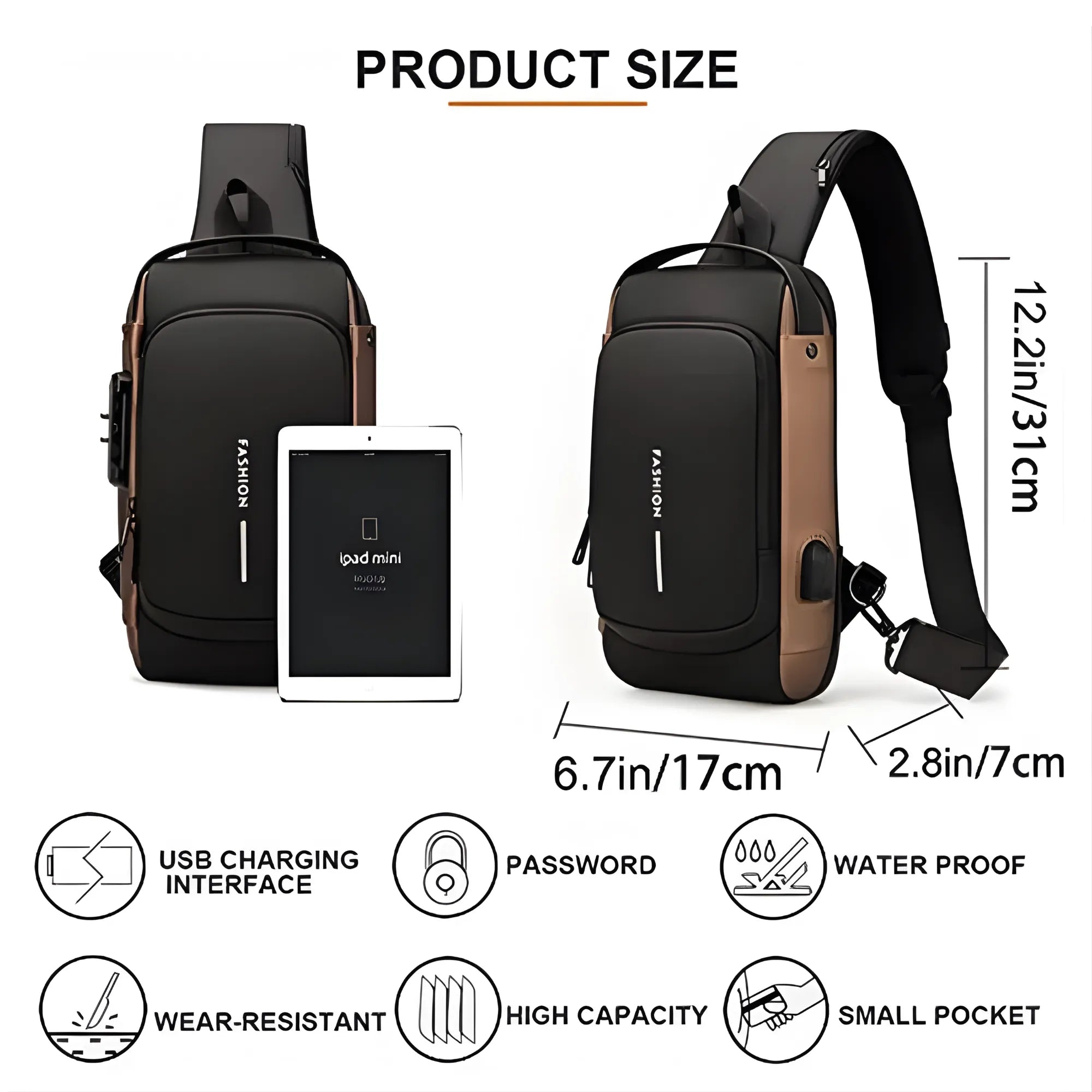 Bolso Antirrobo Impermeable Nexiora | Bandolera Cruzada con Candado de Combinación de 3 Dígitos | Puerto de Carga USB y Tira Reflectante | Tela Oxford de Alta Calidad | Ideal para iPad, Viajes, Trabajo y Escuela