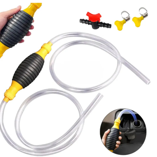 Bomba de Sifón Manual de Alto Flujo para Combustible | Extractor de Gasolina, Diésel y Agua con Manguera de PVC Reforzada | Kit de Transferencia Rápida