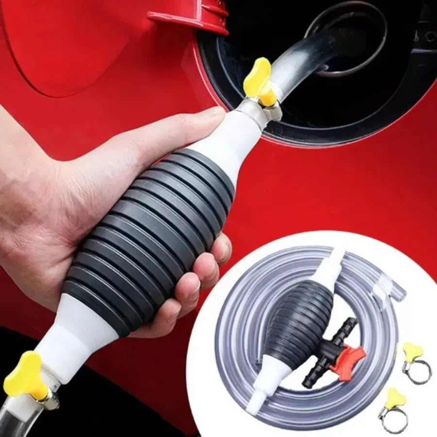 Bomba de Sifón Manual de Alto Flujo para Combustible | Extractor de Gasolina, Diésel y Agua con Manguera de PVC Reforzada | Kit de Transferencia Rápida