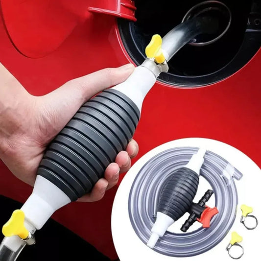 Bomba de Sifón Manual de Alto Flujo para Combustible | Extractor de Gasolina, Diésel y Agua con Manguera de PVC Reforzada | Kit de Transferencia Rápida