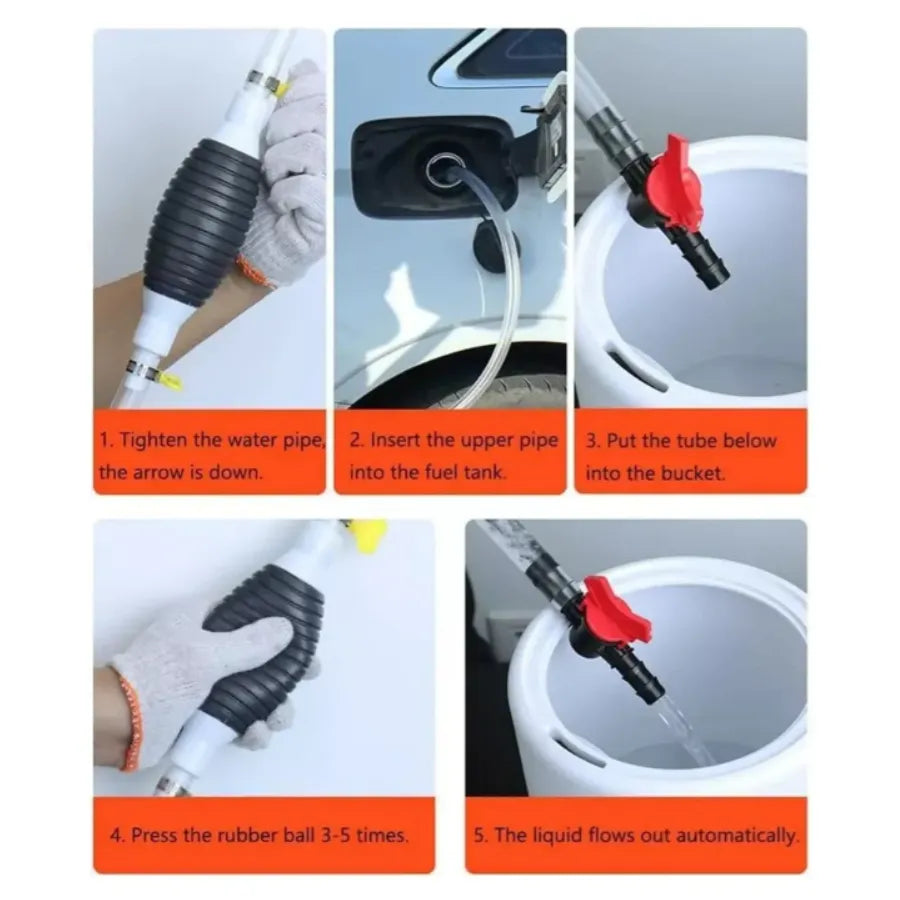 Bomba de Sifón Manual de Alto Flujo para Combustible | Extractor de Gasolina, Diésel y Agua con Manguera de PVC Reforzada | Kit de Transferencia Rápida