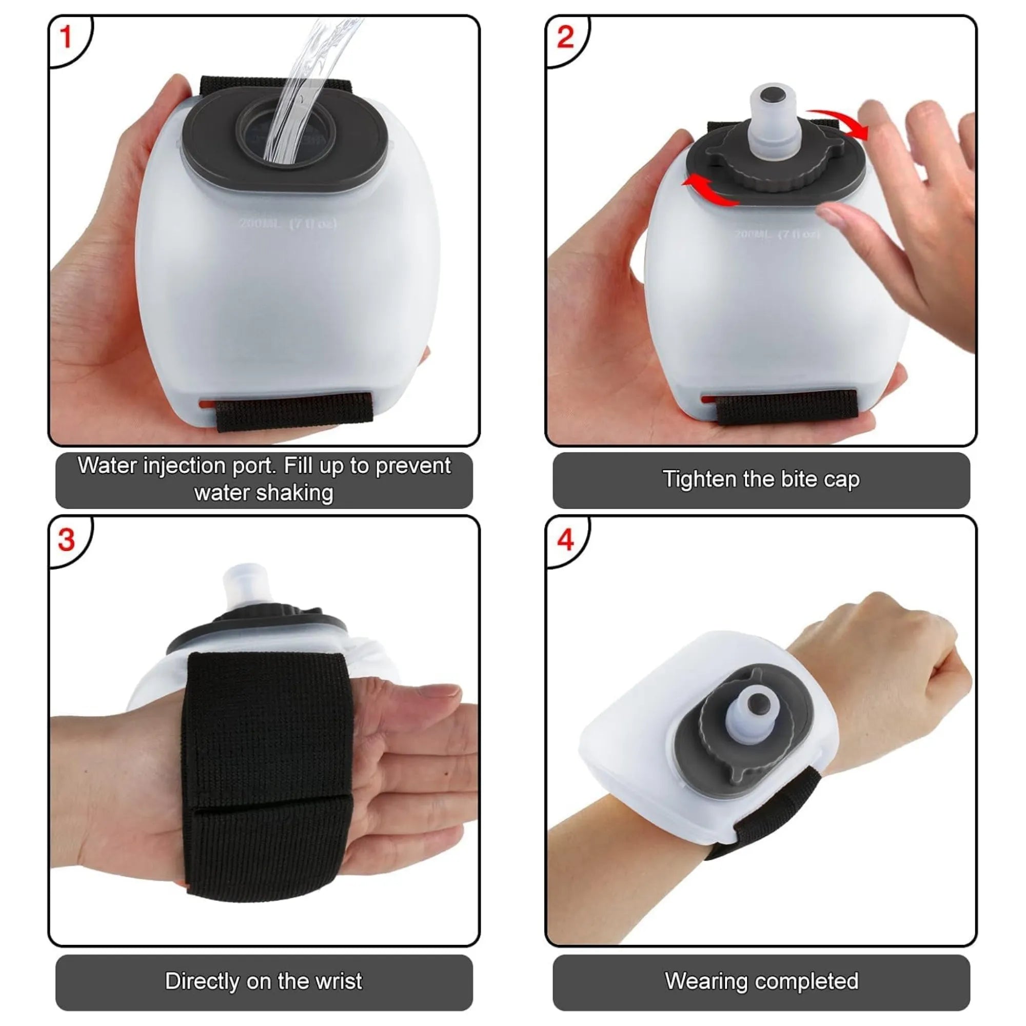 Botella de Agua de Muñeca para Running | Hidratación Manos Libres de Silicona Grado Alimenticio, Colapsable y Antifugas