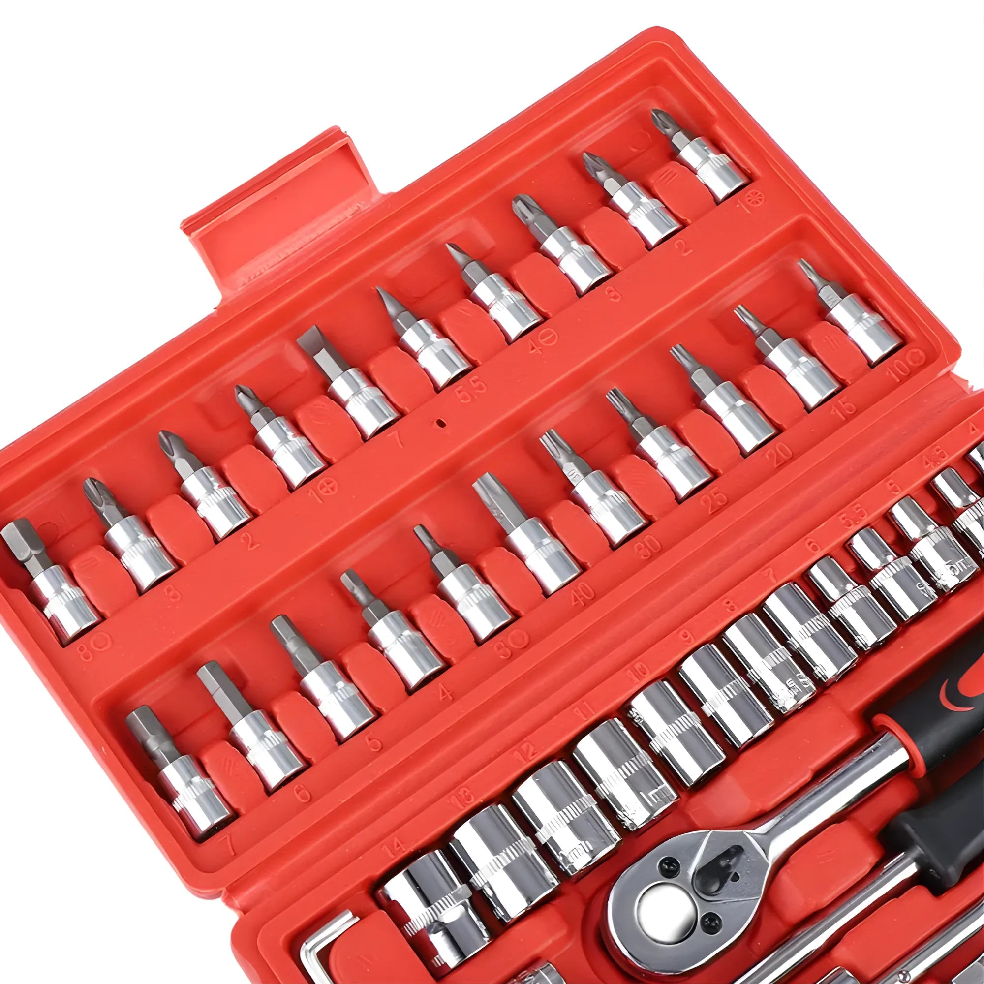 Juego de Llaves y Dados de 46 Piezas con Matraca | Kit de Herramientas Profesional en Estuche Rígido | Trinquete Versátil para Bricolaje, Mecánica y Reparaciones | Acero Resistente