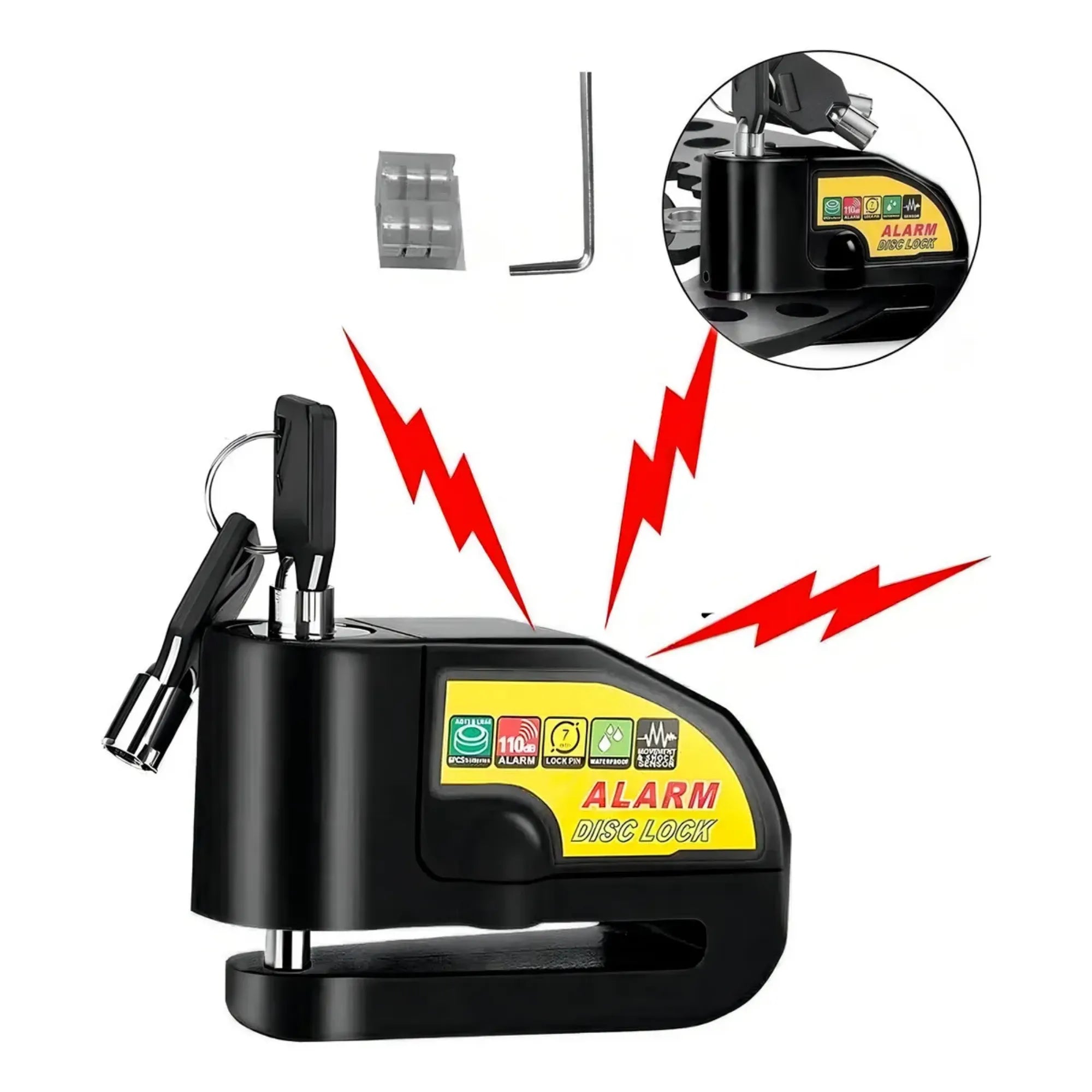 Candado de Alarma para Motocicleta y Scooter | Bloqueo de Freno de Disco Antirrobo 110dB | Fabricado en Aleación de Aluminio Impermeable | Sensor de Vibración de Alta Sensibilidad | Universal para Moto y Bicicleta