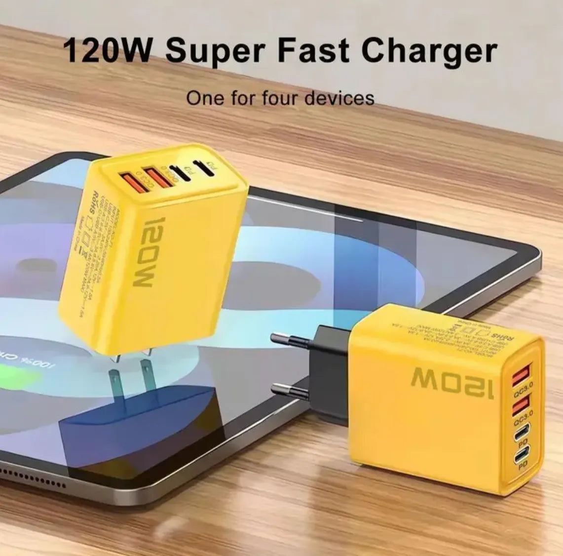 Cargador Rápido GaN 120W Nexiora | Hub de Carga con Puerto USB-C y USB-A | Incluye Cable 4 en 1 Reforzado de 65W | Carga Eficiente para Laptop, iOS y Android | Diseño Compacto para Viajes