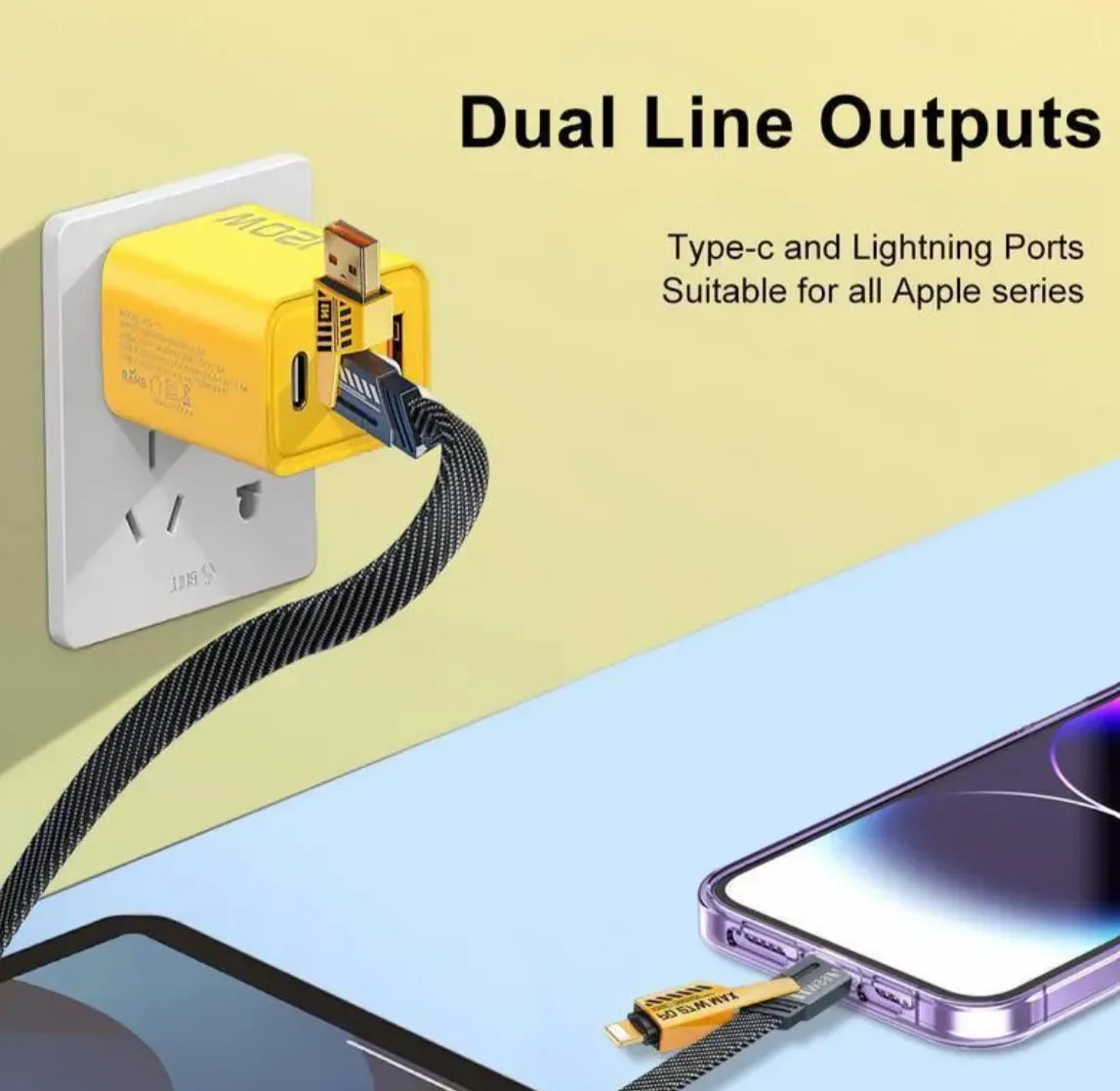 Cargador Rápido GaN 120W Nexiora | Hub de Carga con Puerto USB-C y USB-A | Incluye Cable 4 en 1 Reforzado de 65W | Carga Eficiente para Laptop, iOS y Android | Diseño Compacto para Viajes