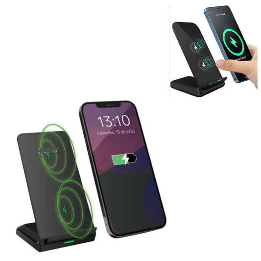 Cargador Inalámbrico de Carga Rápida 15W Qi | Soporte Vertical y Horizontal para iPhone, Samsung, Motorola y LG