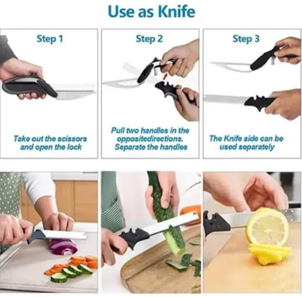 Cortador Inteligente Clever Cutter 2 en 1 | Cuchillo y Tabla de Cortar Integrada, Acero Inoxidable y Bloqueo de Seguridad