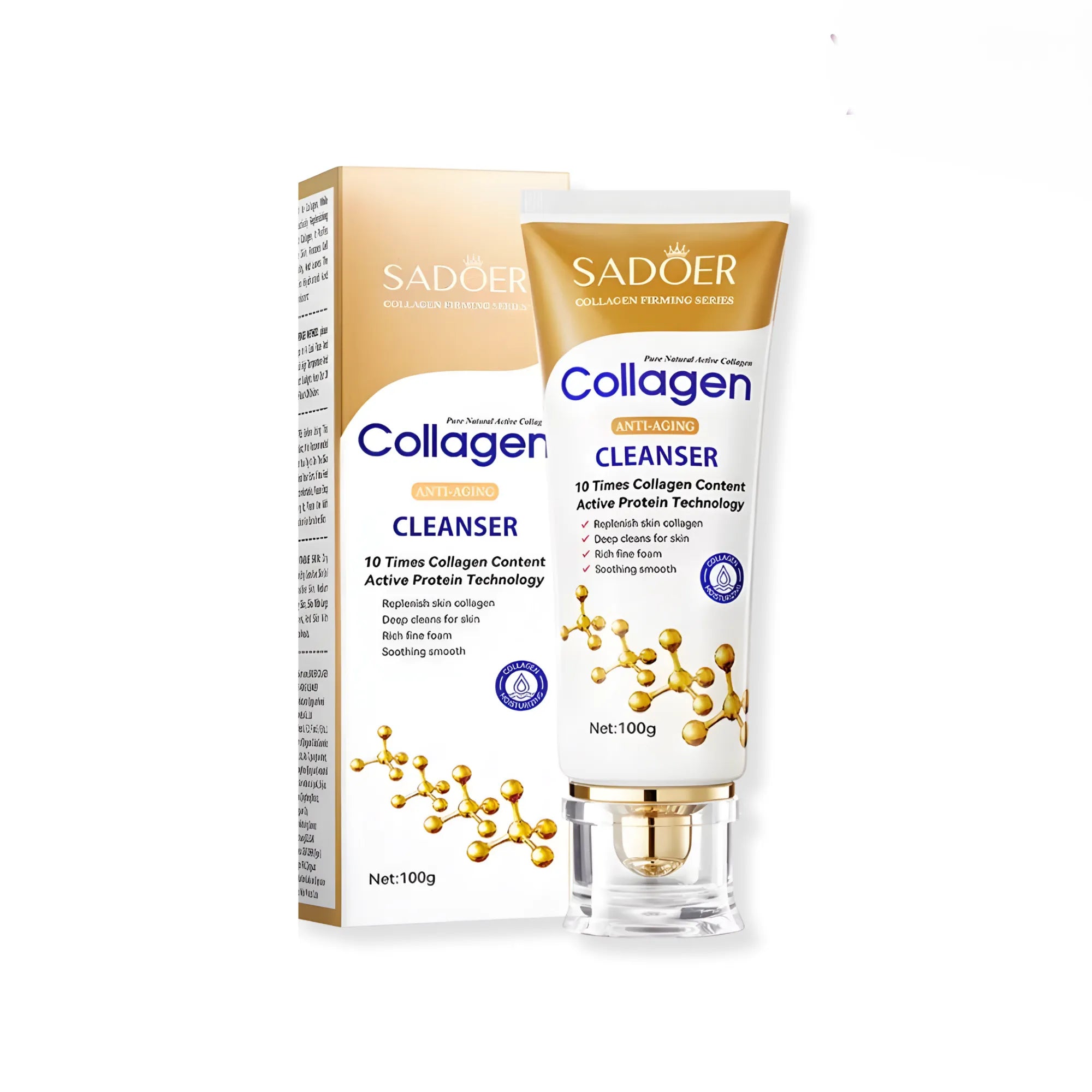 Limpiador Facial de Colágeno 10X Anti-Envejecimiento | Espuma Limpiadora con Proteína Activada, Revitalizante y Desmaquillante