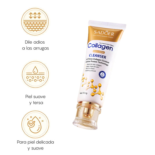 Limpiador Facial de Colágeno 10X Anti-Envejecimiento | Espuma Limpiadora con Proteína Activada, Revitalizante y Desmaquillante